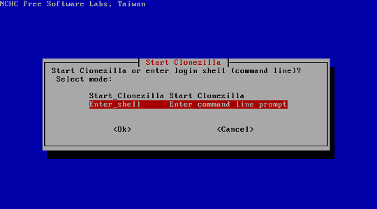 Start Clonezilla options